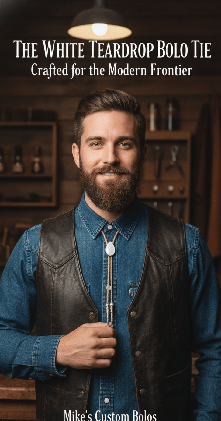 WHITE TEARDROP BOLO TIE ~ MIKE'S CUSTOM BOLOS - MIKE'S CUSTOM BOLOS