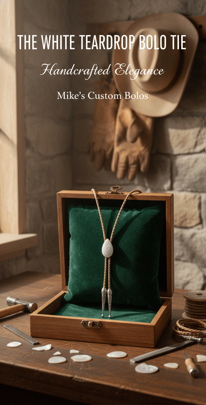 WHITE TEARDROP BOLO TIE ~ MIKE'S CUSTOM BOLOS - MIKE'S CUSTOM BOLOS